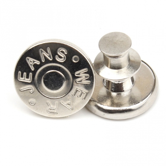 Picture of Metal Detachable Instant Snap Tack Fastener Jeans Buttons Pant Waistband Extender Silver Tone 17mm Dia., 2 PCs