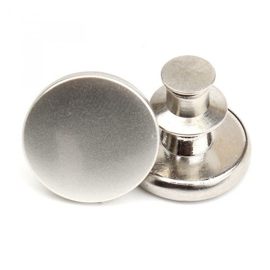Picture of Metal Detachable Instant Snap Tack Fastener Jeans Buttons Pant Waistband Extender Silver Plated Frosted 17mm Dia., 2 PCs