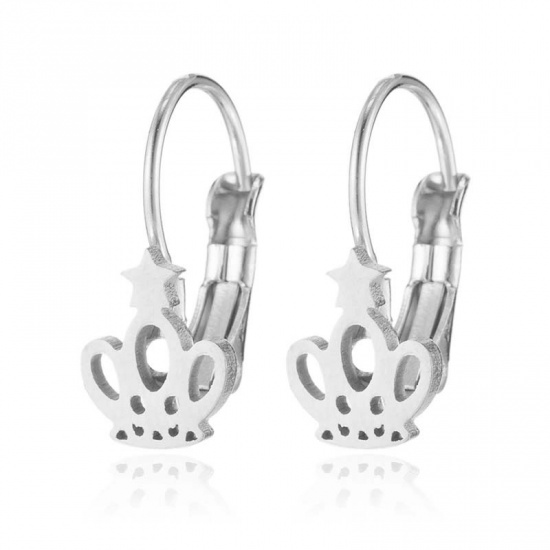Picture of Stainless Steel Ear Clips Earrings Silver Tone Crown 27mm x 13mm, 1 Pair