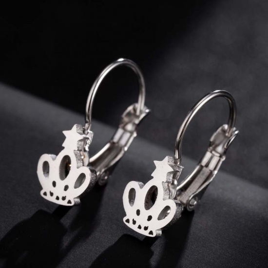 Picture of Stainless Steel Ear Clips Earrings Silver Tone Crown 27mm x 13mm, 1 Pair