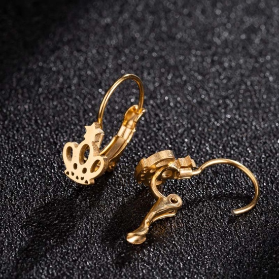 Picture of Stainless Steel Ear Clips Earrings Gold Plated Crown 27mm x 13mm, 1 Pair