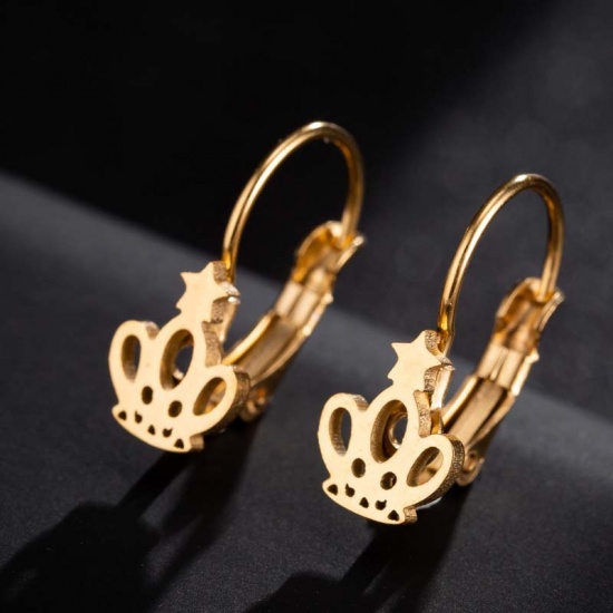 Picture of Stainless Steel Ear Clips Earrings Gold Plated Crown 27mm x 13mm, 1 Pair