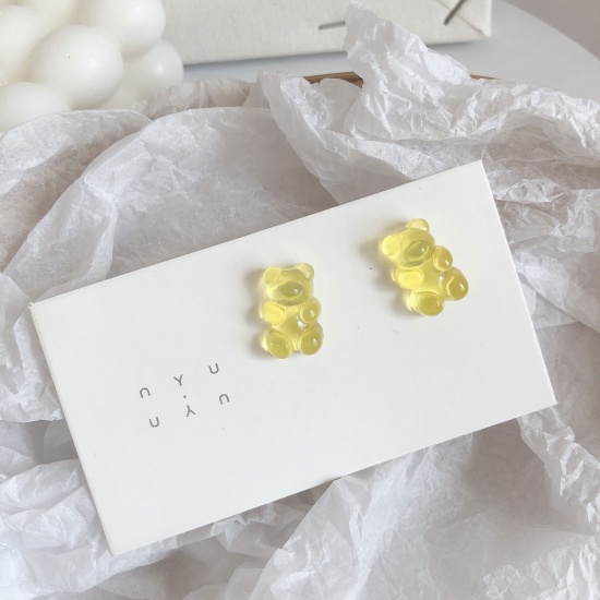 Picture of Plastic Ear Post Stud Earrings Yellow Jelly Bear Animal 1 Pair