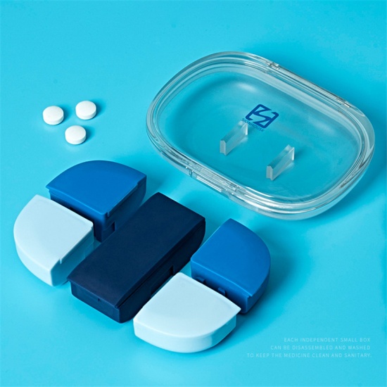 Immagine di Blue - Portable Pill Organizer 5 Compartments Travel Pill Organizer Daily Pill Case 11cm x 8cm