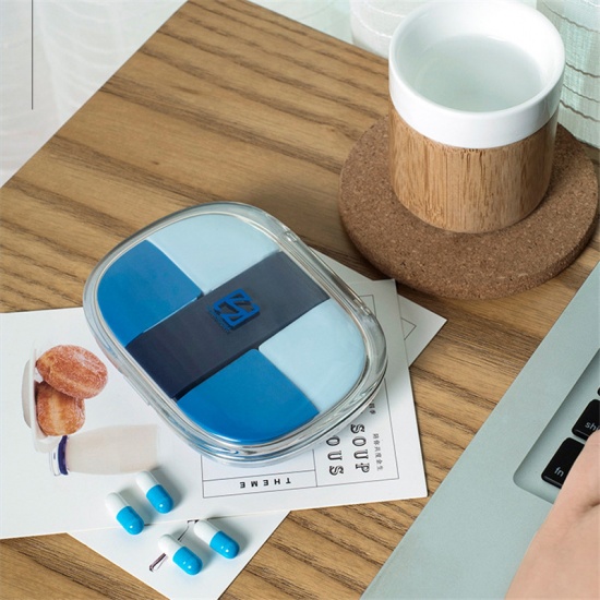 Image de Bleu - Organisateur de pilules portable 5 compartiments Organisateur de pilules de voyage Étui à pilules quotidien 11 cm x 8 cm