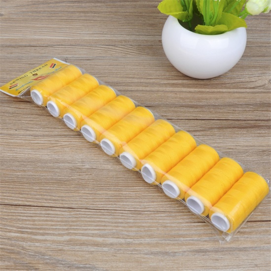 Picture of Yellow - Strong and Durable Sewing Threads for Sewing Polyester Thread Clothes Sewing Supplies Accessories 5.7cm x 2.5cm (10 Rolls/Packet, 200M/Roll)
