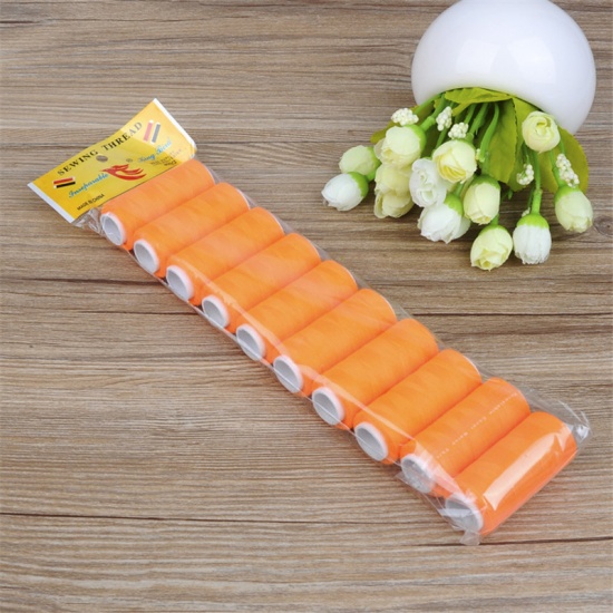 Picture of Orange - Strong and Durable Sewing Threads for Sewing Polyester Thread Clothes Sewing Supplies Accessories 5.7cm x 2.5cm (10 Rolls/Packet, 200M/Roll)