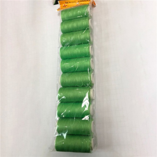Picture of Grass Green - Strong and Durable Sewing Threads for Sewing Polyester Thread Clothes Sewing Supplies Accessories 5.7cm x 2.5cm (10 Rolls/Packet, 200M/Roll)
