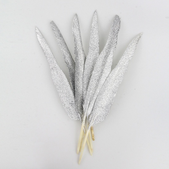 Immagine di Silver - 2 pieces/bag 25-30cm long beautiful spray gold goose feather DIY jewelry decorative accessories