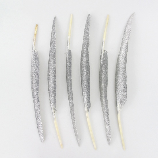Immagine di Silver - 2 pieces/bag 25-30cm long beautiful spray gold goose feather DIY jewelry decorative accessories