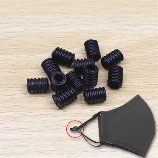 Picture of Rubber Buckle Fastener For Adjustable Mask Rope Accessory Black Cylinder 9mm x 6mm, 100 PCs