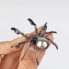 Picture of Insect Pin Brooches Halloween Spider Animal Gunmetal Silver-gray Imitation Pearl Black Rhinestone 50mm x 45mm, 1 Piece