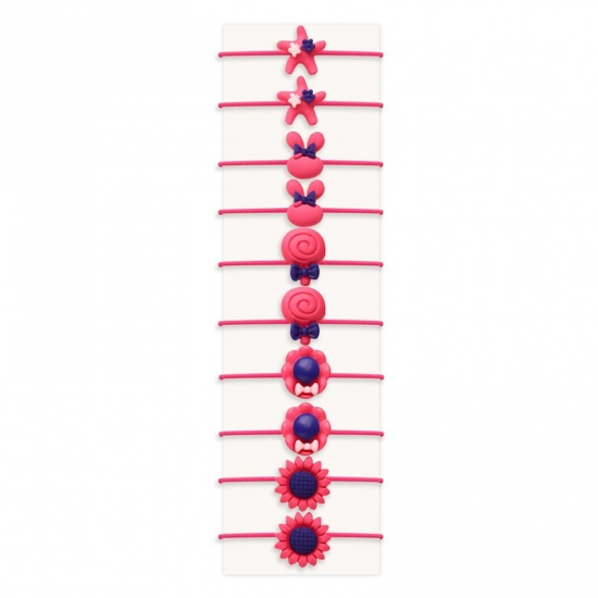Picture of Elastic Band Hair Ties Band Red Daisy Flower Lollipop 3.3cm Dia., ( 10PCs/Set) 1 Set