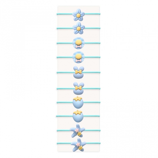 Immagine di Fascia Elastica Elastico Molla Fermacapelli Blu Fiore Margherita Stella a Cinque Punte 3.3cm Dia, ( 10 Pz/Serie) 1 Serie