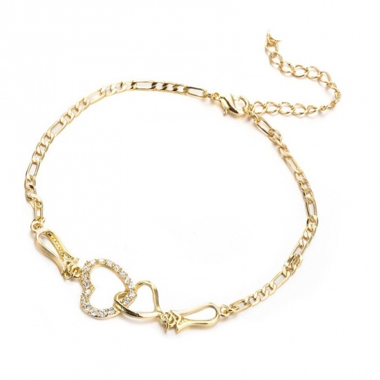 Picture of Anklet Gold Plated Heart Clear Cubic Zirconia 25cm(9 7/8") long, 1 Piece