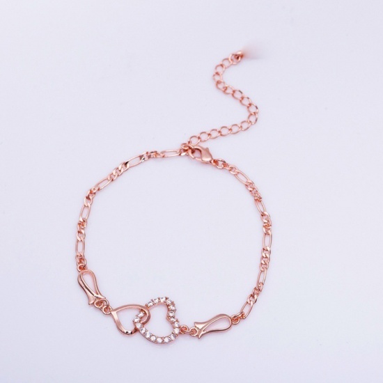 Picture of Anklet Rose Gold Heart Clear Cubic Zirconia 25cm(9 7/8") long, 1 Piece