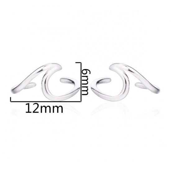 Picture of Brass Ear Clips Earrings Silver Tone Wave 12mm x 6mm, 1 Pair                                                                                                                                                                                                  