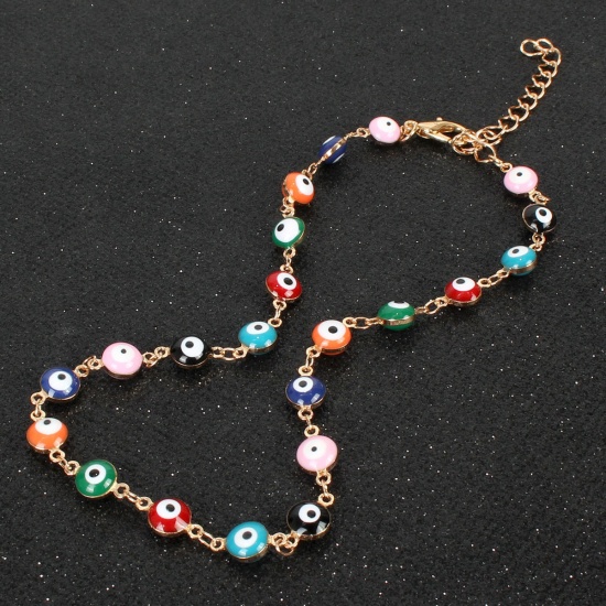 Picture of Religious Choker Necklace Gold Plated Multicolor Evil Eye Enamel 32cm(12 5/8") long, 1 Piece