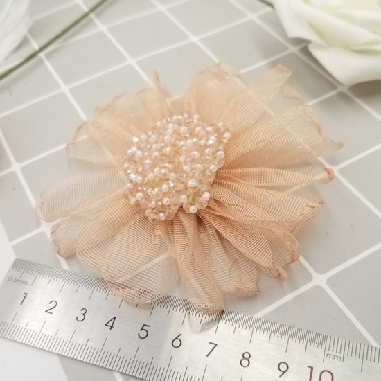 Immagine di Tulle Applique Cachi Fiore 95mm x 95mm, 1 Pz