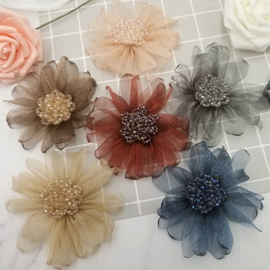 Immagine di Tulle Applique Cachi Fiore 95mm x 95mm, 1 Pz