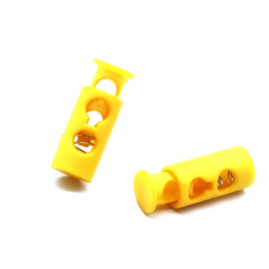 Picture of Pale Yellow - 24mm x 9mm 10pcs Plastic Cord Lock Stopper 2 Holes Toggle Hat Elastic Rope Lock Clips Shoelace Clamp DIY Garment Accessories