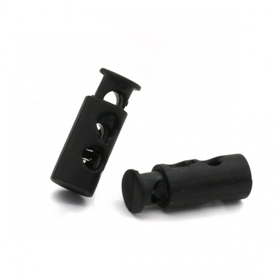 Immagine di Black - 24mm x 9mm 10pcs Plastic Cord Lock Stopper 2 Holes Toggle Hat Elastic Rope Lock Clips Shoelace Clamp DIY Garment Accessories