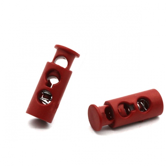 Immagine di Purplish Red - 24mm x 9mm 10pcs Plastic Cord Lock Stopper 2 Holes Toggle Hat Elastic Rope Lock Clips Shoelace Clamp DIY Garment Accessories
