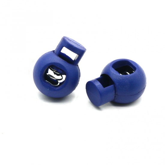 Picture of Royal Blue - 22mm x 17mm 10pcs Colorful Plastic Ball Round Cord Lock Spring Stop Toggle Stopper Clip For Sportswear Clothing Shoes Rope DIY Craft Parts