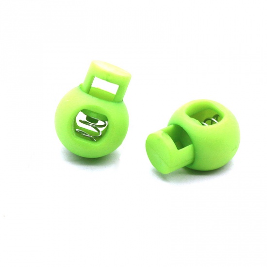 Picture of Light Green - 22mm x 17mm 10pcs Colorful Plastic Ball Round Cord Lock Spring Stop Toggle Stopper Clip For Sportswear Clothing Shoes Rope DIY Craft Parts