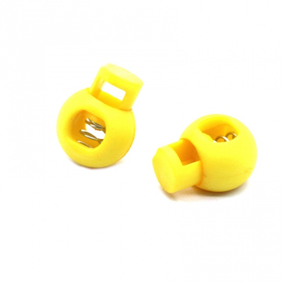 Imagen de Yellow - 22mm x 17mm 10pcs Colorful Plastic Ball Round Cord Lock Spring Stop Toggle Stopper Clip For Sportswear Clothing Shoes Rope DIY Craft Parts