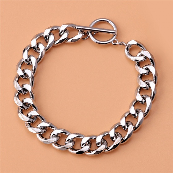 Picture of Thick Chains Bracelets Silver Color 20.5cm(8 1/8") long, 1 Piece