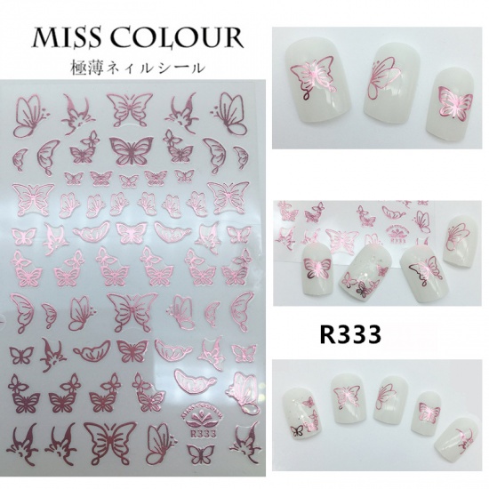 Picture of Pink - 3D watermark slider nail stickers nail art decal water transfer flower bronzing butterfly decoration manicure watermark leaf tips