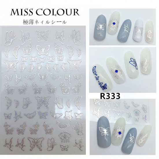 Immagine di Silver - 3D watermark slider nail stickers nail art decal water transfer flower bronzing butterfly decoration manicure watermark leaf tips