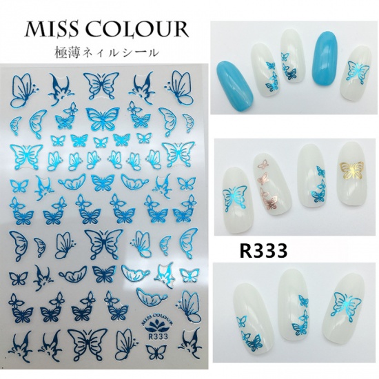Immagine di Blue - 3D watermark slider nail stickers nail art decal water transfer flower bronzing butterfly decoration manicure watermark leaf tips