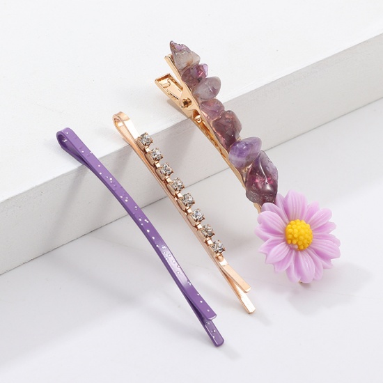 Picture of Hair Clips Daisy Flower Purple 60mm - 50mm, ( 3PCs/Set) 1 Set