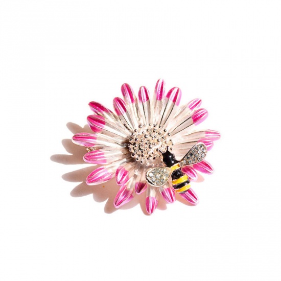 Bild von Brosche Gänseblümchen Biene Rosa Transparent Strass 40mm x 40mm, 1 Stück