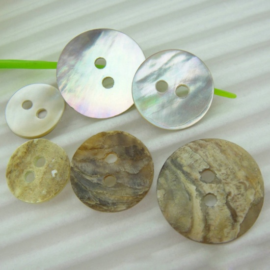 Picture of Natural Shell Sewing Buttons Scrapbooking Two Holes Round 9mm Dia, 50 PCs