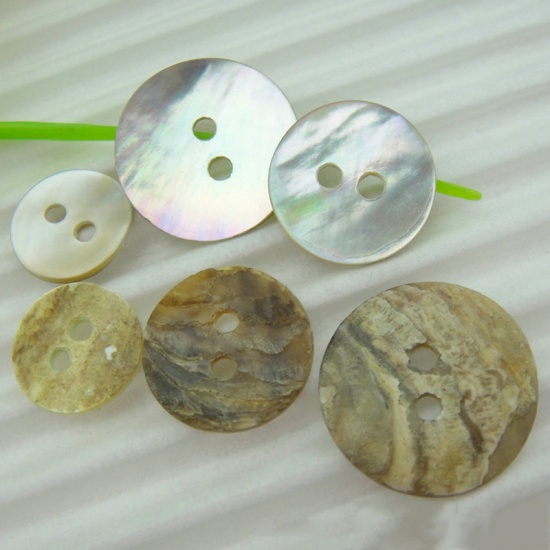 Picture of Natural Shell Sewing Buttons Scrapbooking Two Holes Round 11.5mm Dia, 50 PCs