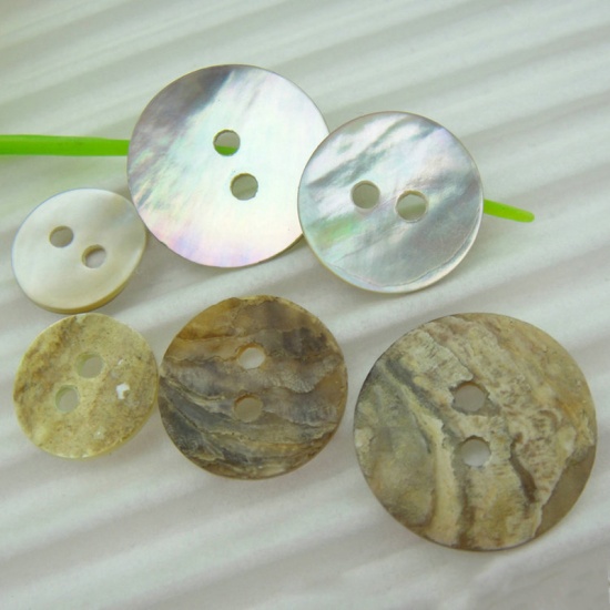 Picture of Natural Shell Sewing Buttons Scrapbooking Two Holes Round 23mm Dia, 50 PCs