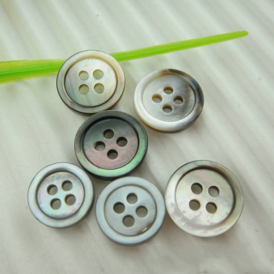 Picture of Natural Shell Sewing Buttons Scrapbooking 4 Holes Round 11.5mm Dia, 20 PCs