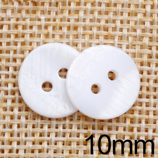 Immagine di Conchiglia Bottone da Cucire Scrapbook Due Fori Tondo Bianco 12.5mm Dia, 50 Pz