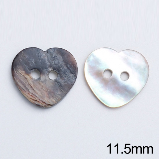 Picture of Natural Shell Sewing Buttons Scrapbooking Two Holes Heart 11.5mm Dia, 20 PCs
