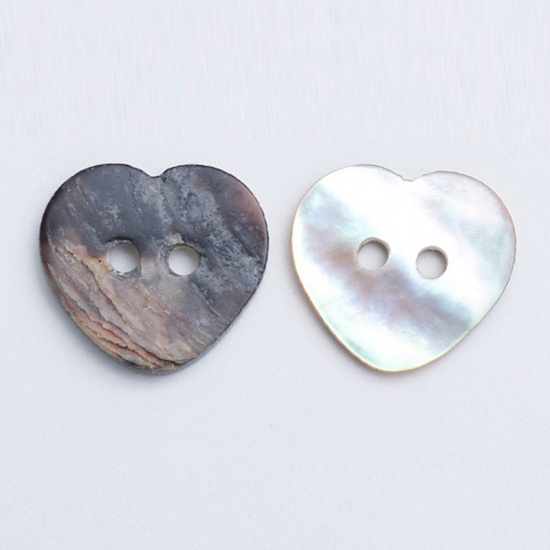 Picture of Natural Shell Sewing Buttons Scrapbooking Two Holes Heart 12.5mm Dia, 20 PCs