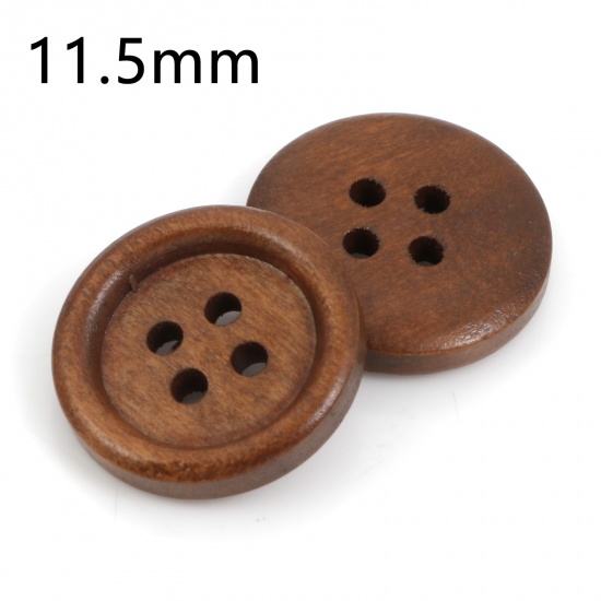 Picture of Wood Sewing Buttons Scrapbooking 4 Holes Round Coffee 11.5mm Dia., 100 PCs