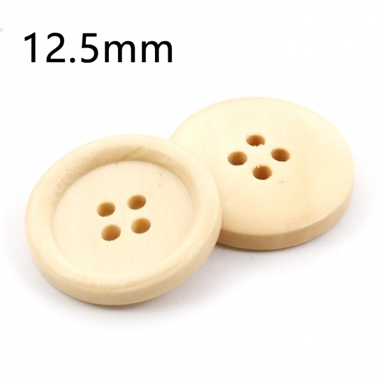 Picture of Wood Sewing Buttons Scrapbooking 4 Holes Round Creamy-White 12.5mm Dia., 100 PCs