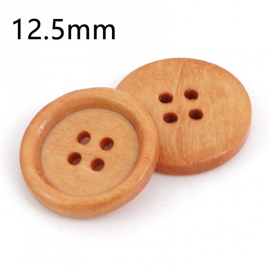 Picture of Wood Sewing Buttons Scrapbooking 4 Holes Round Light Brown 12.5mm Dia., 100 PCs