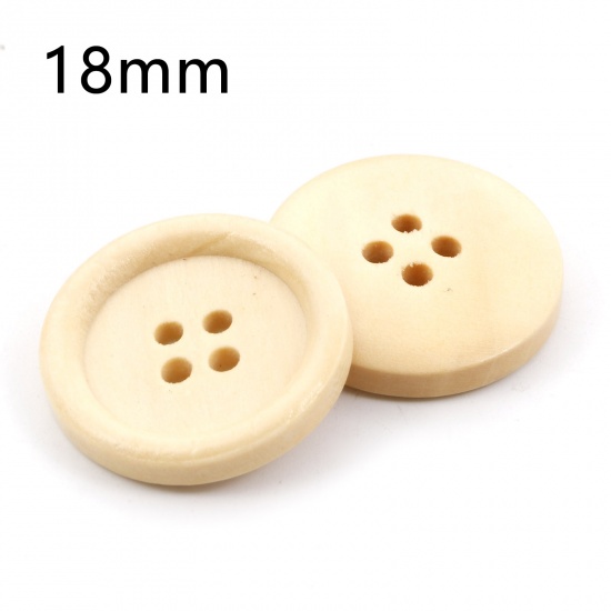 Picture of Wood Sewing Buttons Scrapbooking 4 Holes Round Creamy-White 18mm Dia., 100 PCs