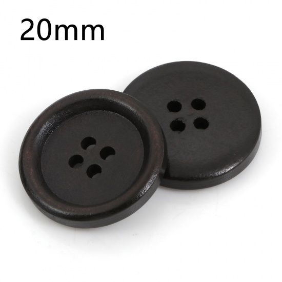 Picture of Wood Sewing Buttons Scrapbooking 4 Holes Round Dark Coffee 20mm Dia., 100 PCs