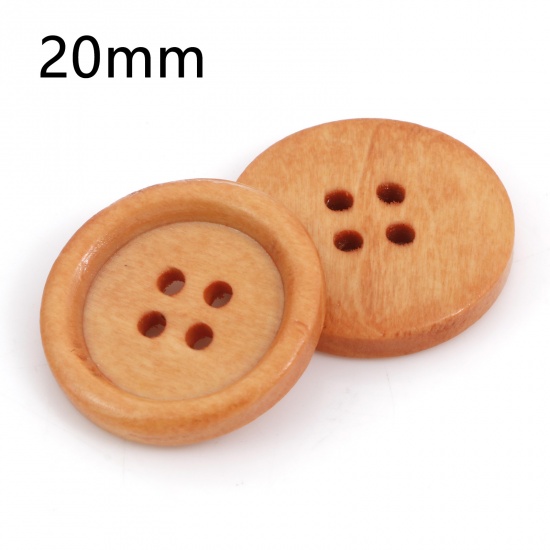 Picture of Wood Sewing Buttons Scrapbooking 4 Holes Round Light Brown 20mm Dia., 100 PCs