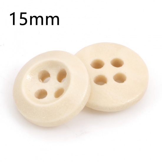 Picture of Wood Sewing Buttons Scrapbooking 4 Holes Round Creamy-White 15mm Dia., 100 PCs